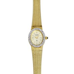 Citizen Ladies Cocktail Vintage 1990's Gold Plated Silver Bezel Wrist Watch
